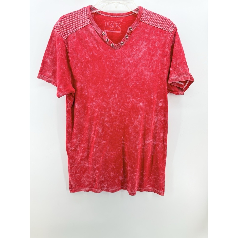 Buckle Black Short Sleeve Casual Top Men's Size L Color Red